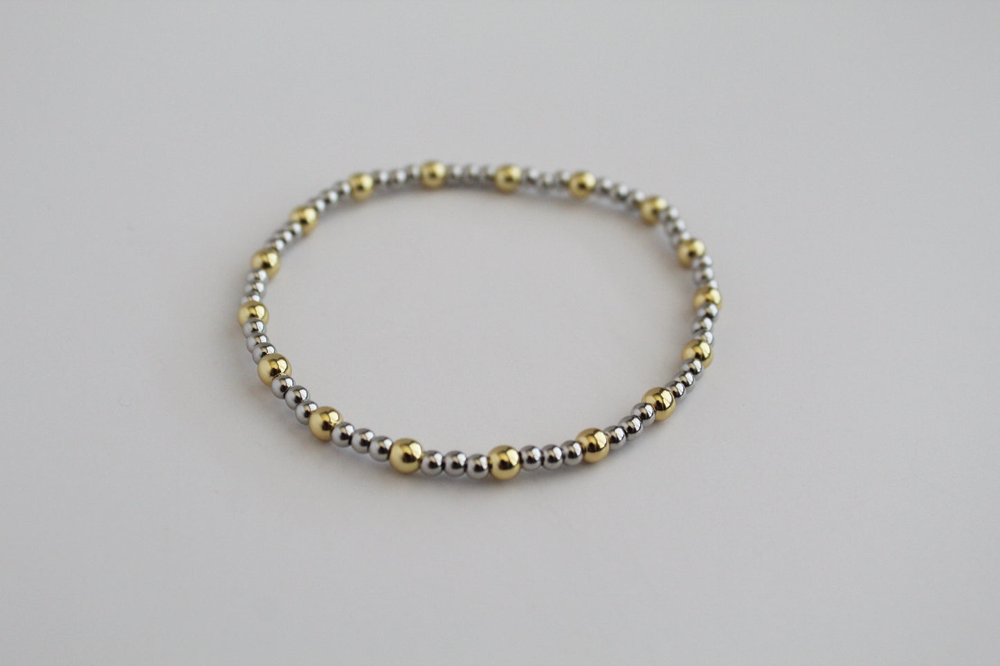 Two Tone Beaded Bracelet - 4mm Gold & 3mm Silver