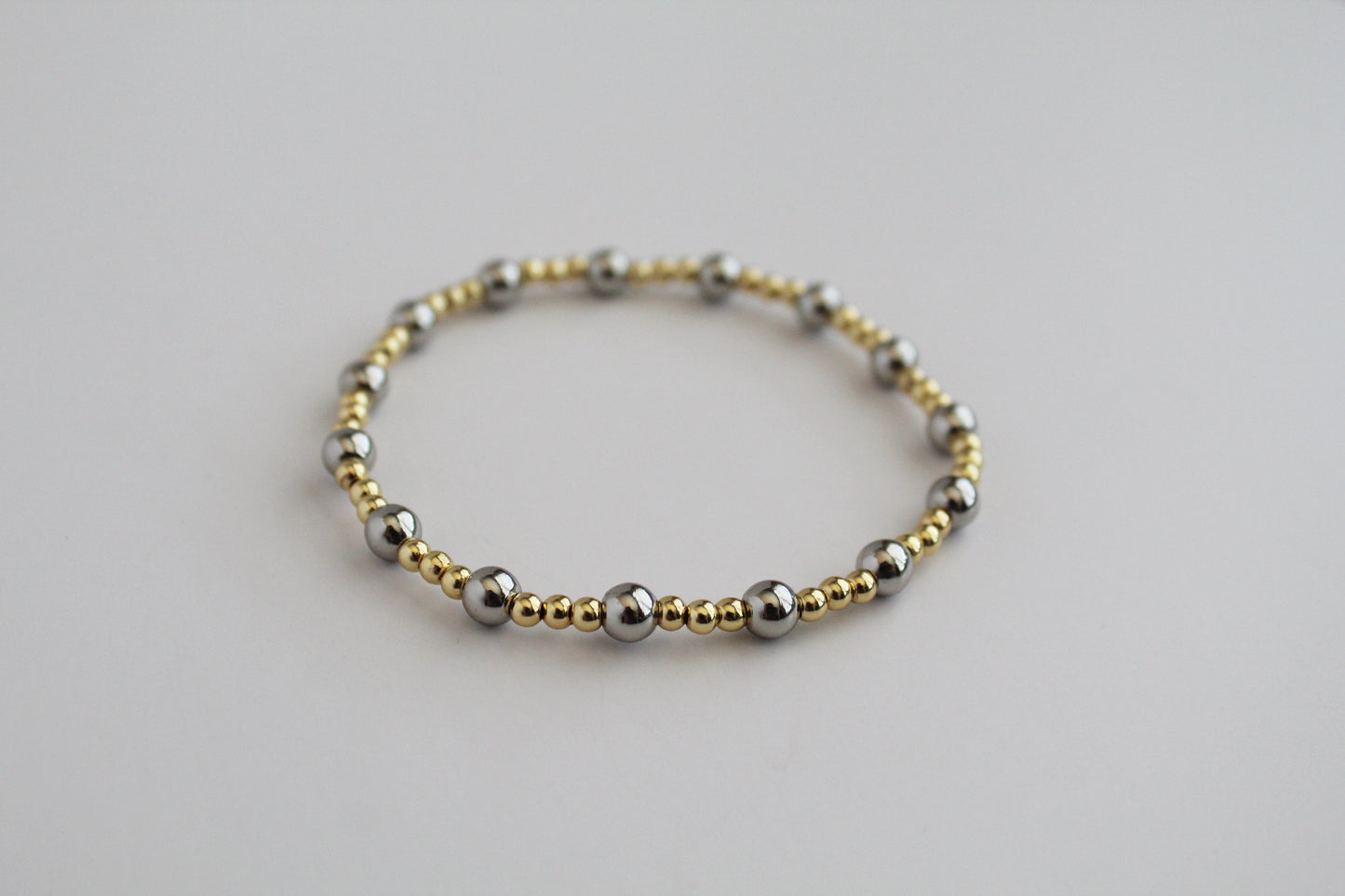 Two Tone Beaded Bracelet - 5mm Silver & 3mm Gold