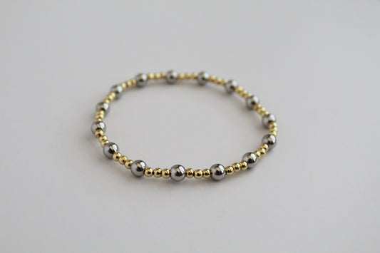 Two Tone Beaded Bracelet - 5mm Silver & 3mm Gold