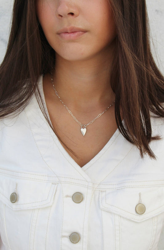 Silver Lock & Heart Necklace