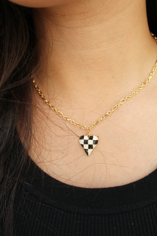 Checkered Heart Necklace