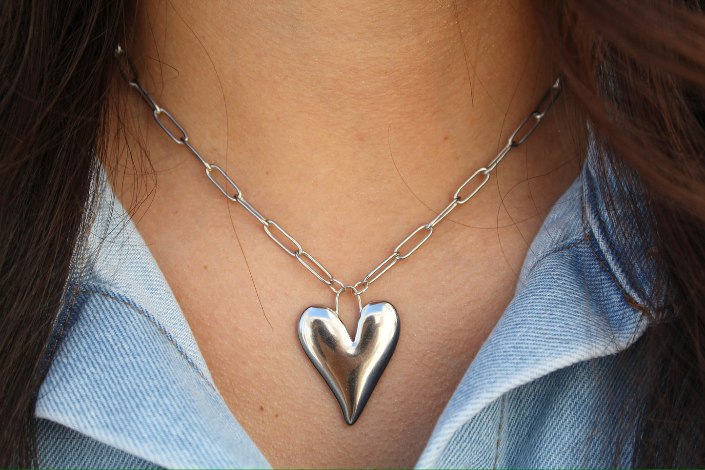 Silver Bold Lock & Heart Necklace