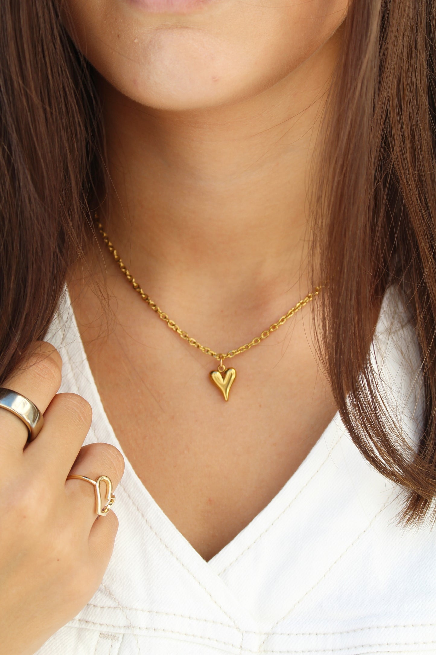 Gold Puff Heart Necklace