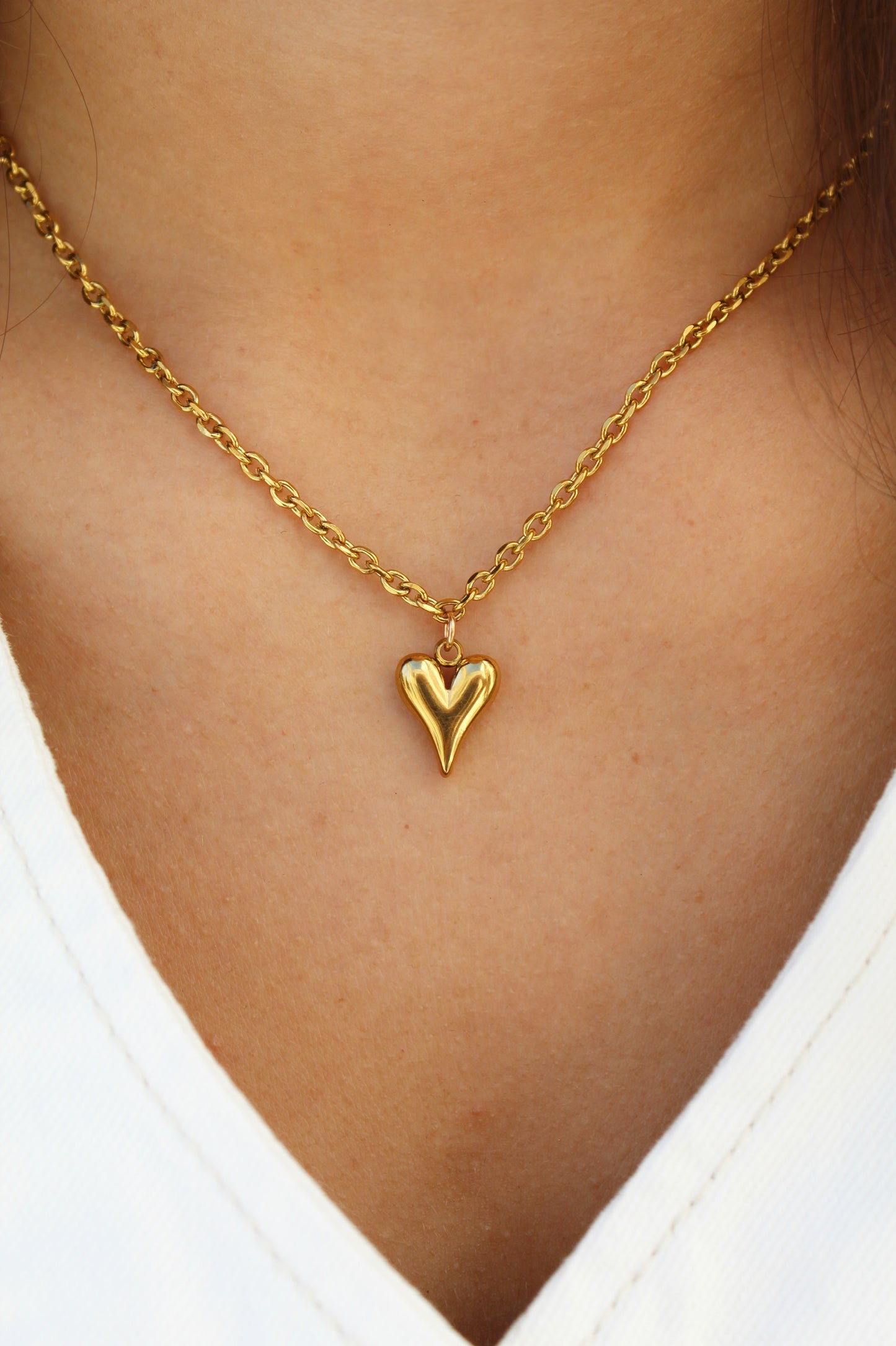 Gold Puff Heart Necklace