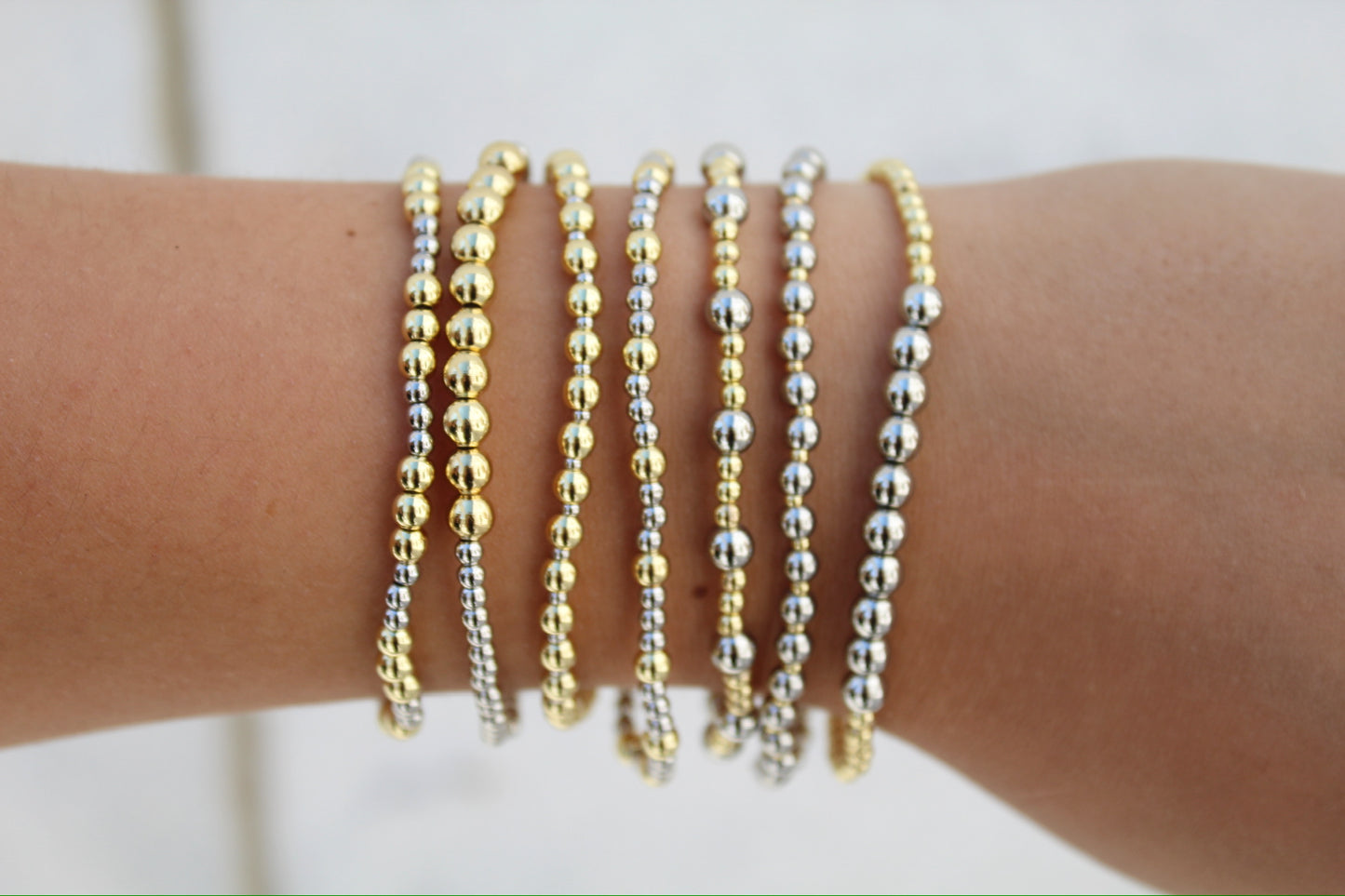 Two Tone Beaded Bracelet - 4mm Gold & 3mm Silver