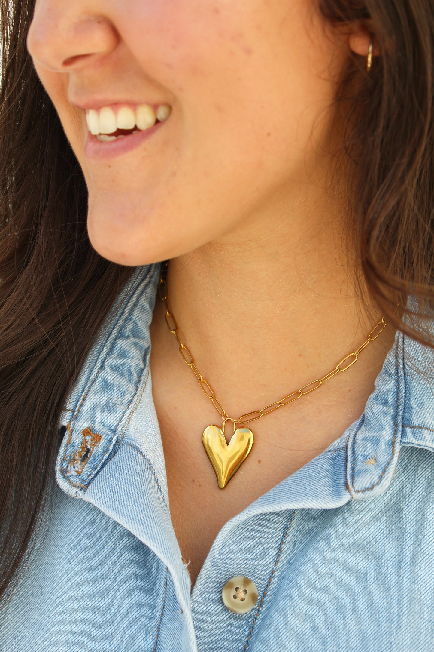 Gold Bold Lock & Heart Necklace