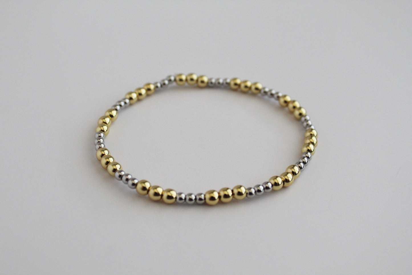 Two Tone Beaded Bracelet - 4mm Gold & 3mm Silver