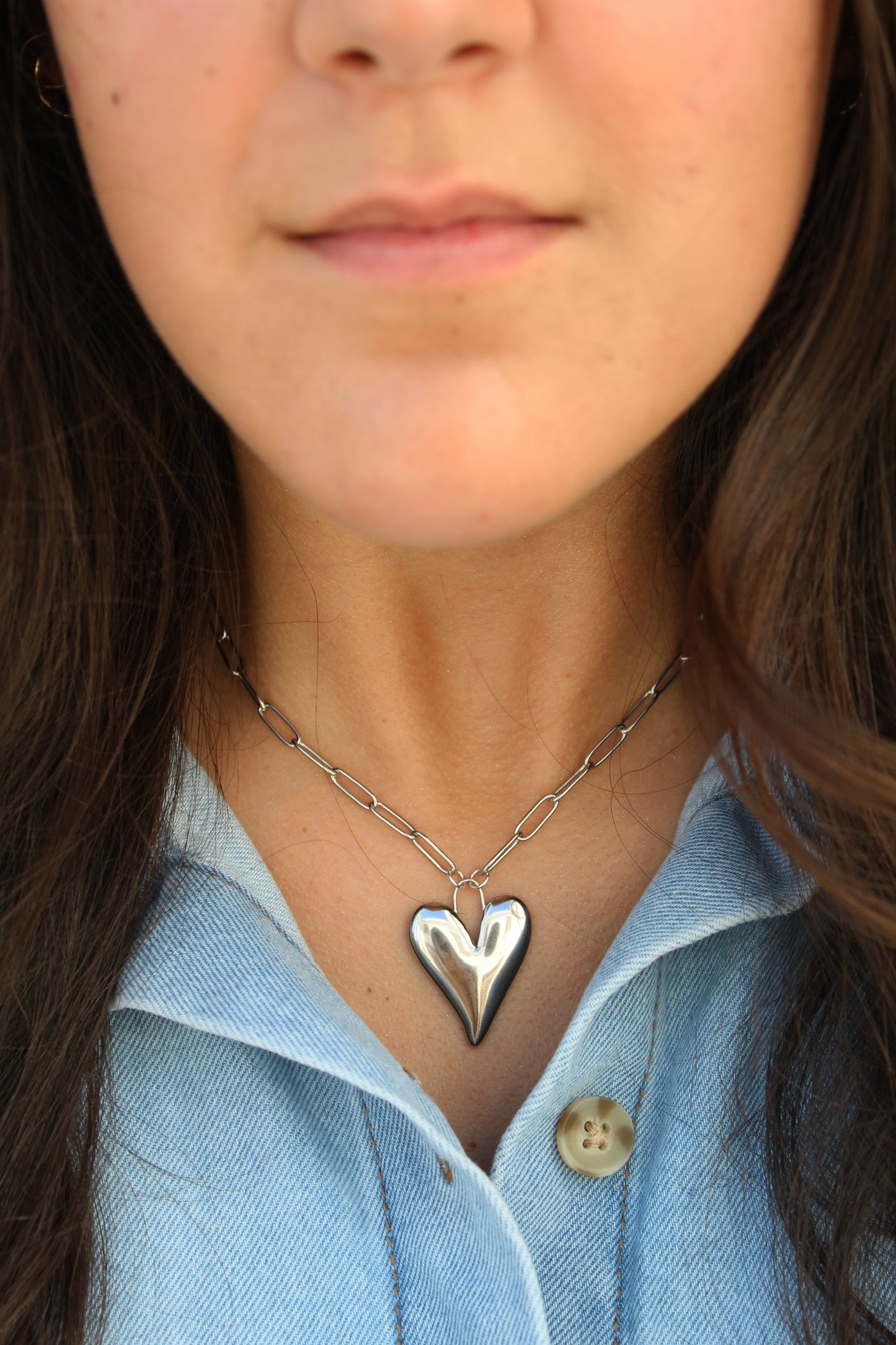 Silver Bold Lock & Heart Necklace