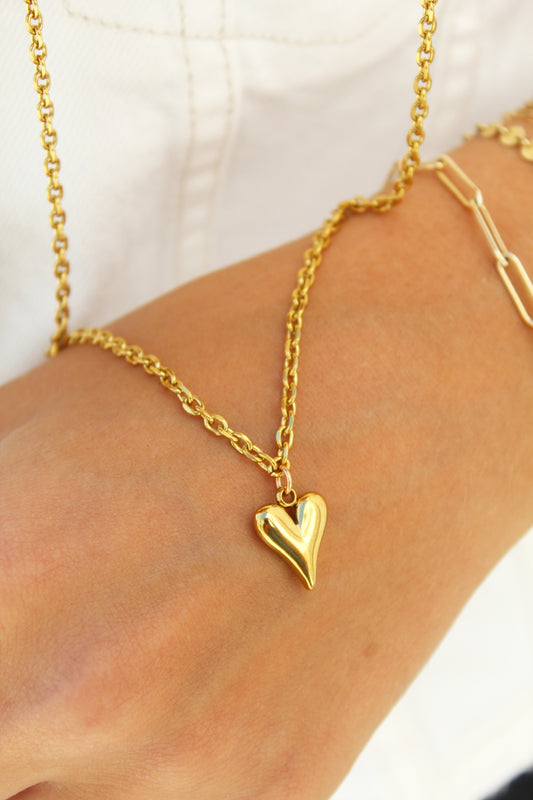 Gold Puff Heart Necklace